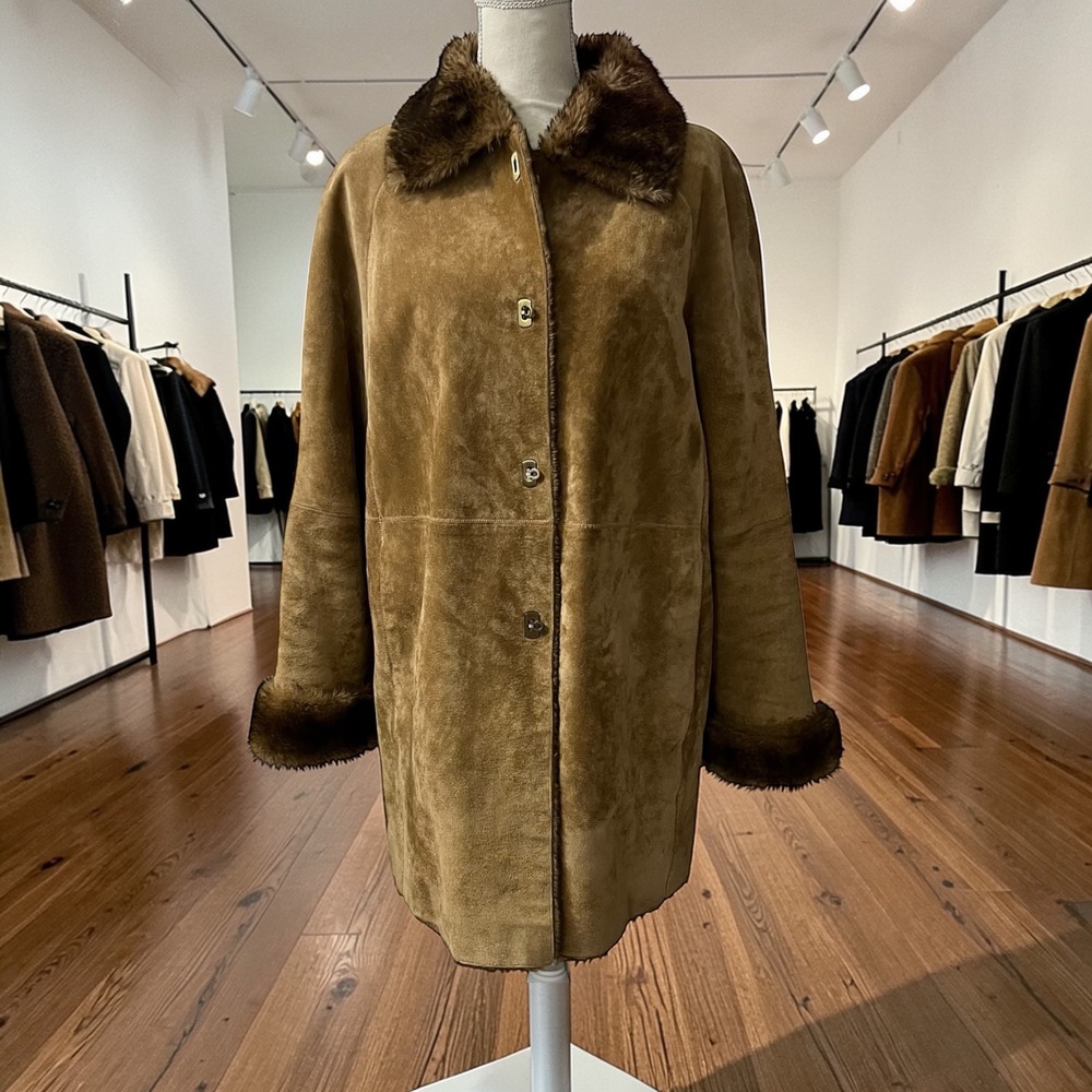 LNR by La Nouvelle Renaissance Brown Genuine Leather Suede‎ Faux Fur Coat Large